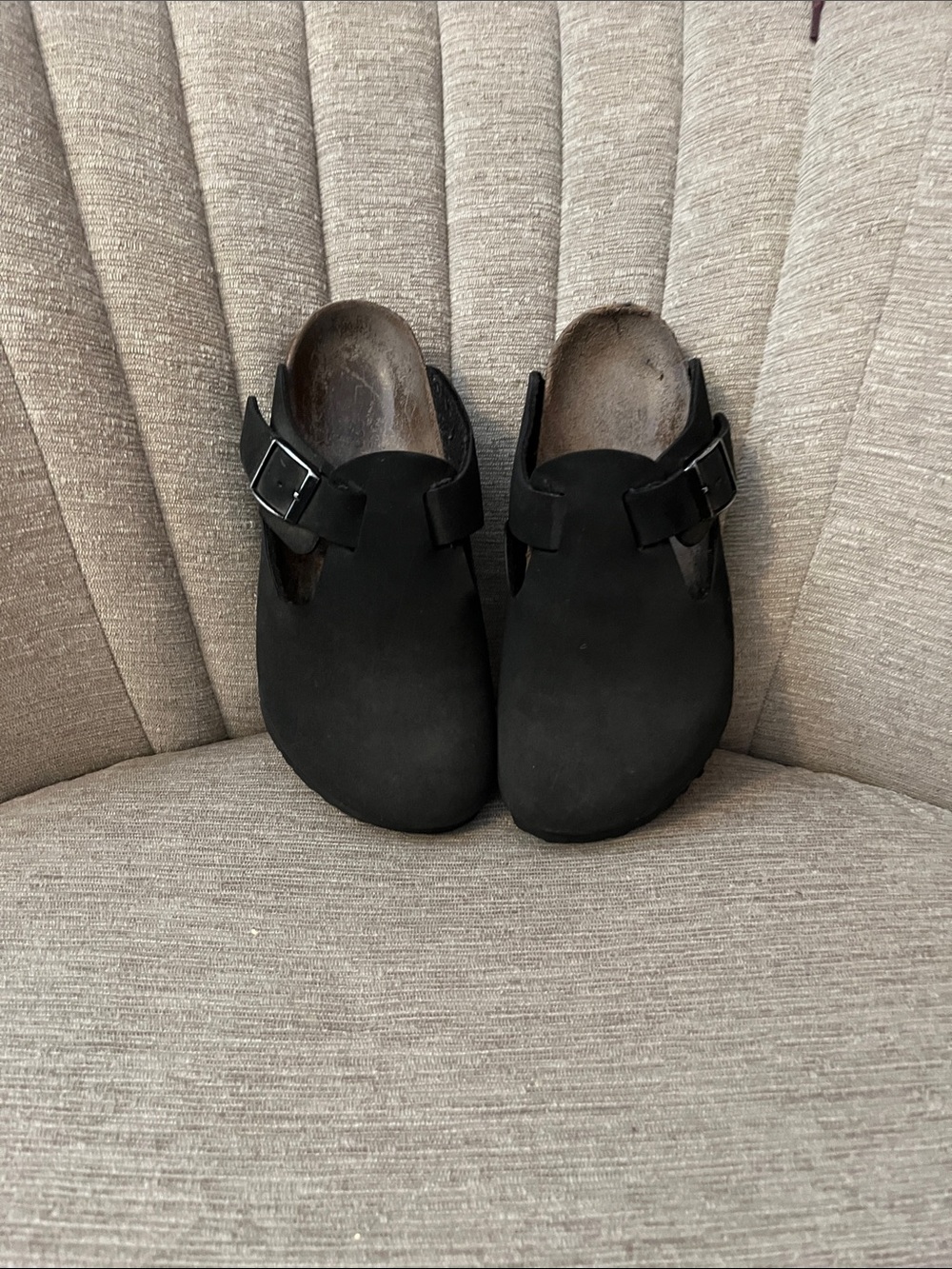 Birkenstock Black Suede Clogs with Buckle